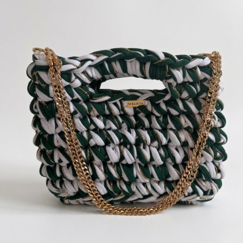 Sac en crochet blanc et vert forêt - SOLLICIA crochet