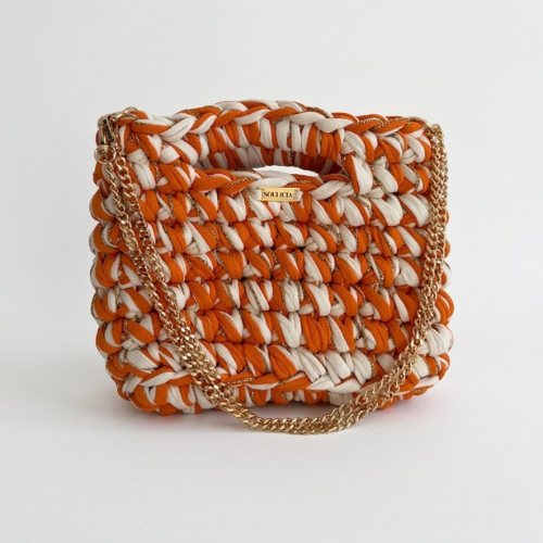 sac en crochet orange et creme - SOLLCIA